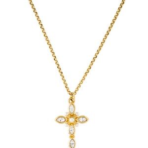 Authentic Dior Faux Gold and Pearl Cross Necklace